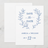 Minimale Blatt-Monogramm-Hochzeit Save the Date (Vorne/Hinten)