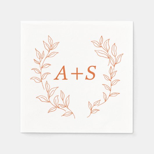 Minimale Blatt-Monogramm-Hochzeitspapier-Serviette Serviette (Vorderseite)