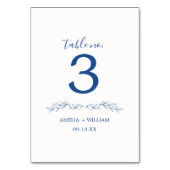 Minimale Blatt-Monogramm-Hochzeitstisch-Nummernkar Tischnummer (Vorderseite)