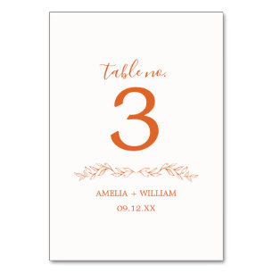 Minimale Blatt-Monogramm-Hochzeitstisch-Nummernkar Tischnummer