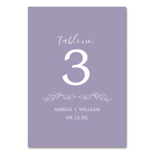 Minimale Blatt-Monogramm-Hochzeitstisch-Nummernkar Tischnummer (Rückseite)