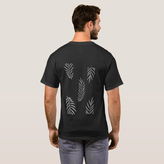 Minimale Blättchen-Muster T-Shirt (Schwarz voll)
