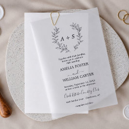 Minimale Blätter | Formale Monogramm-Hochzeit Pergament Einladungen