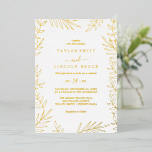 Minimale Blätter Goldfolie Rahmen Hochzeit Folieneinladung