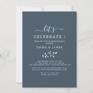 Minimale Blätter   Schieferblau "Lasst uns feiern" Einladung