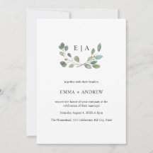 Minimale Blätter Watercolor Laurel Wedding Einladu