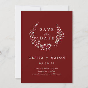Minimale Blattgirlande Burgund Save-the-Date  Save The Date