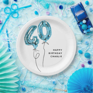 Minimale blaue 40 Luftballons 40. Geburtstagsfeier Pappteller