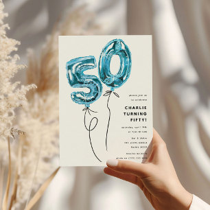 Minimale Blaue 50 Luftballons 50. Geburtstagsfeier Einladung