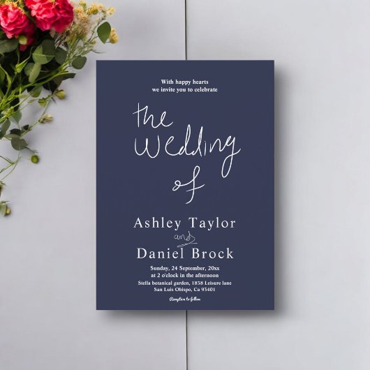 Minimale blaue blaue Delikatesse Moderne Hochzeit Einladung