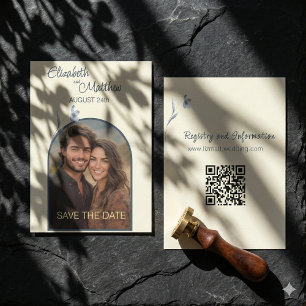 Minimale blaue florale Creme-Fotografie für Hochze Save The Date