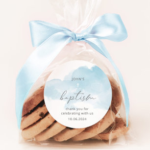 Minimale blaue Himmel Jungen Taufe  Runder Aufkleber