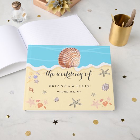 Minimale Blaue Ozean-Sommerhochzeit Gästebuch (Vorderseite Offen)