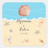 Minimale Blaue Ozean-Sommerhochzeit Quadratischer Aufkleber (Vorderseite)