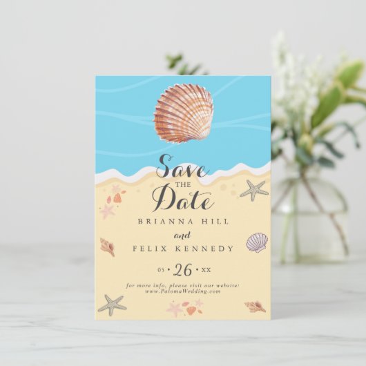Minimale Blaue Ozean-Sommerhochzeit Save The Date (Stehend Vorderseite)