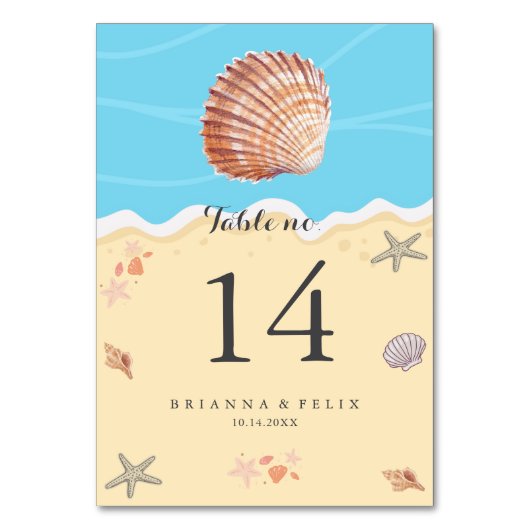 Minimale Blaue Ozean Sommerhochzeit Tischnummer (Vorderseite)