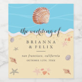 Minimale Blaue Ozean Sommerhochzeit Weinetikett (Einzelnes Label)