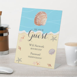 Minimale Blaue Ozean Sommerhochzeit WLAN-Schild Sockelschild