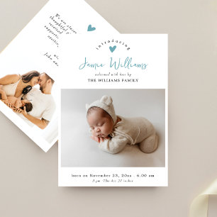 Minimale Blaue Schrift Elegant 2 Foto Baby Shower Einladung