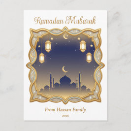 Minimale Blaue und Goldene Moschee Ramadan Mubarak Postkarte