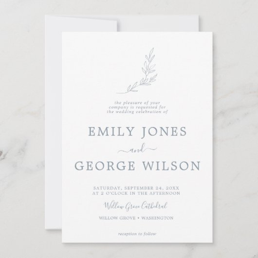 Minimale blaue und weiße formale Monogramm-Hochzei Einladung (Vorderseite)