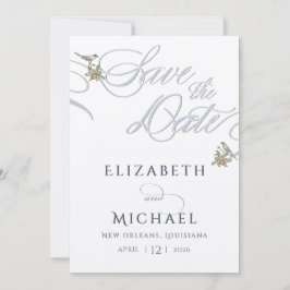 Minimale Blaue und Weiße Liebesvögel Save the Date Einladung