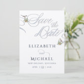 Minimale Blaue und Weiße Liebesvögel Save the Date Einladung (Stehend Vorderseite)