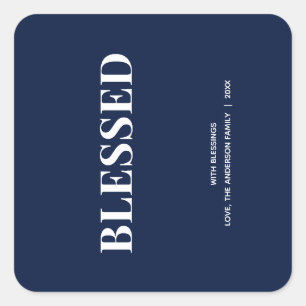 Minimale BLESSED   Marineblaue Feiertage Quadratischer Aufkleber