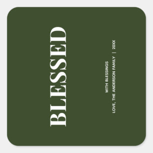 Minimale BLESSED Waldgrüne Feiertage Quadratischer Aufkleber