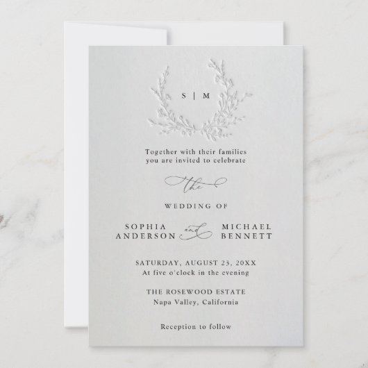 Minimale Blindprägung Baumwoll-Hochzeit Einladung (Vorderseite)