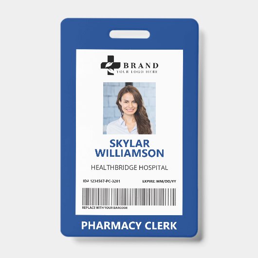 Minimale Blue Border Frame Medical Foto ID & Logo Ausweis (Vorderseite)