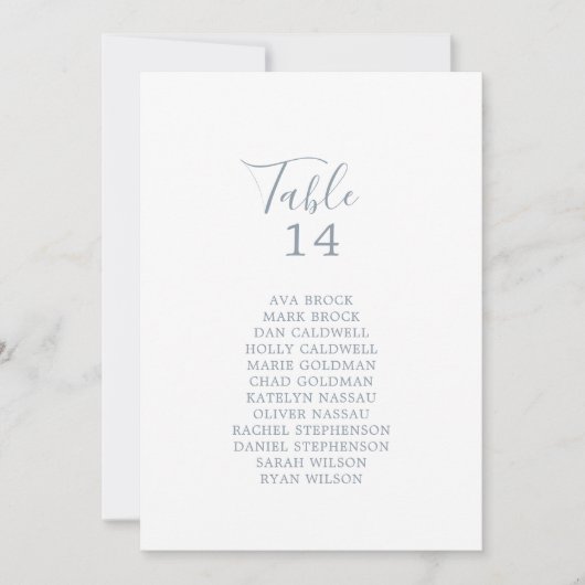 Minimale Blue Tischnummer Seating Chart Cards (Vorderseite)