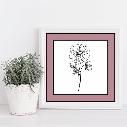 Minimale Blume Black Line Art Mauve Pum Border Poster