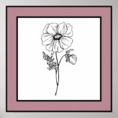 Minimale Blume Black Line Art Mauve Pum Border Poster (Vorne)