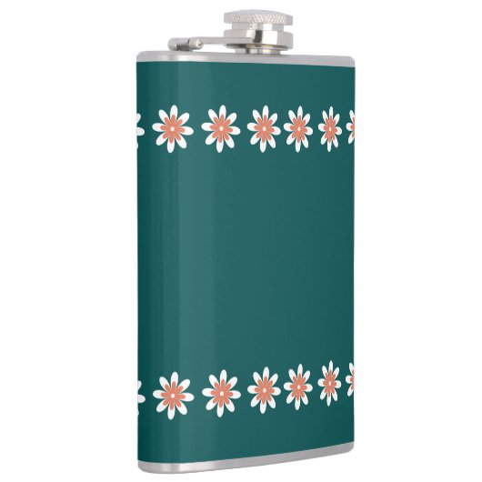Minimale Blume Border Retro Deep Aquamarin Flachmann (Rechts)