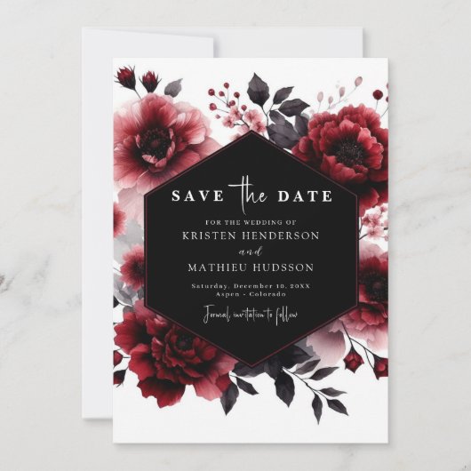 Minimale Blume Crimson Red Wedding Save The Date (Vorderseite)