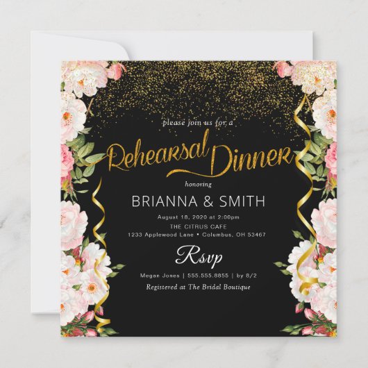 Minimale Blume Kalligrafie Probe Abendessen Invit Einladung (Vorderseite)