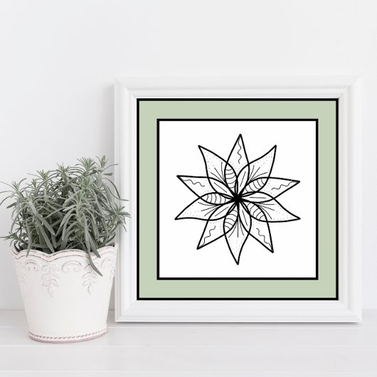 Minimale Blume Schwarze Linie Art Mandala Grüne Gr Poster