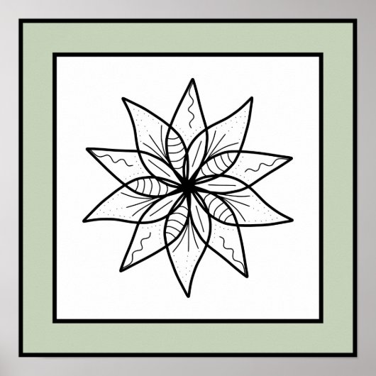 Minimale Blume Schwarze Linie Art Mandala Grüne Gr Poster (Vorne)