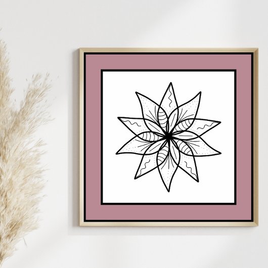 Minimale Blume Schwarze Linie Art Mandala Mauve Gr Poster