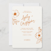 Minimale Blumenhochzeit, botanisches Orangen Foto Einladung (Vorderseite)