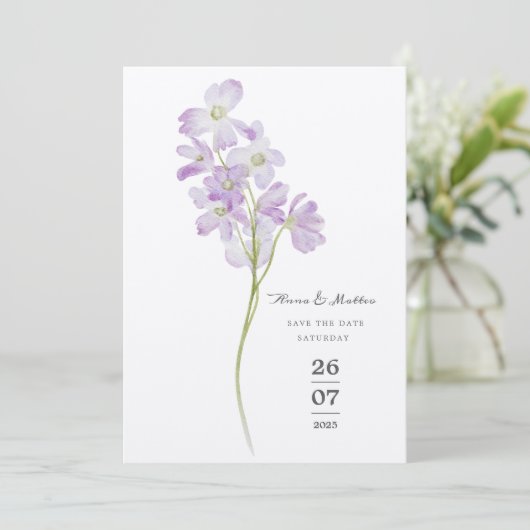 Minimale Blumenhochzeit Save The Date (Stehend Vorderseite)