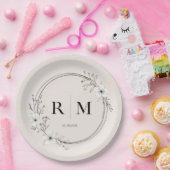 Minimale Blumenmonogramm-Papierteller Elegant Pappteller (Party)