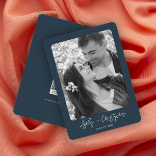 Minimale Blumenzwiebelblauer Foto Hochzeit Save The Date