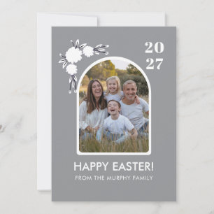 Minimale Blush-Bogen-Blumen-Oster-Familienfoto Feiertagskarte