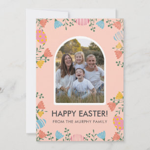 Minimale Blush-Bogen-Blumen-Oster-Familienfoto Feiertagskarte