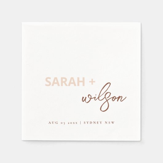 Minimale Blush Brown Script Typografy Wedding Serviette (Vorderseite)