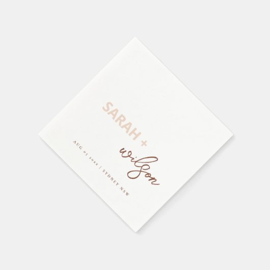 Minimale Blush Brown Script Typografy Wedding Serviette (Ecke)