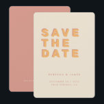 Minimale Blush Creme 70er Retro Vintage Hochzeit Save The Date<br><div class="desc">Eine Retro-inspirierte Save the Date-Karte mit gedämpften Farben in Creme,  Rosa und Mandarine Orange,  minimale Typografie. Diese halbindividuelle Hochzeitseinladung Save the Date kann von Ihnen individuell angepasst werden.</div>