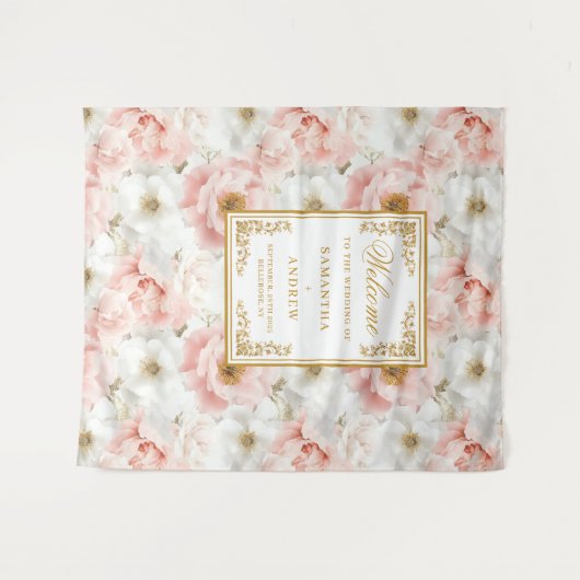 Minimale Blush Gold Wasserfarbenprägung Hintergrun Wandteppich (Vorderseite (Horizontal))